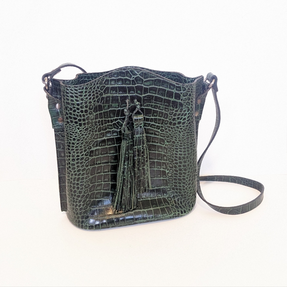 PATRICIA NASH 10th ANNIVERSARY GREEN CROC BUCKET BAG PURSE